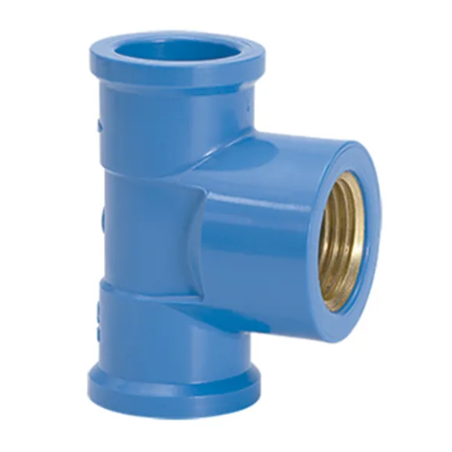 Tê Azul de Redução com 90° com Bucha de Latão de 25mm x 1/2" Amanco